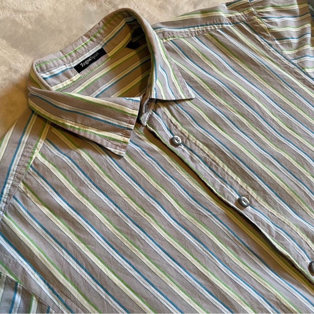 Z Zegna Multicolor Striped Casual Button Down Shirt